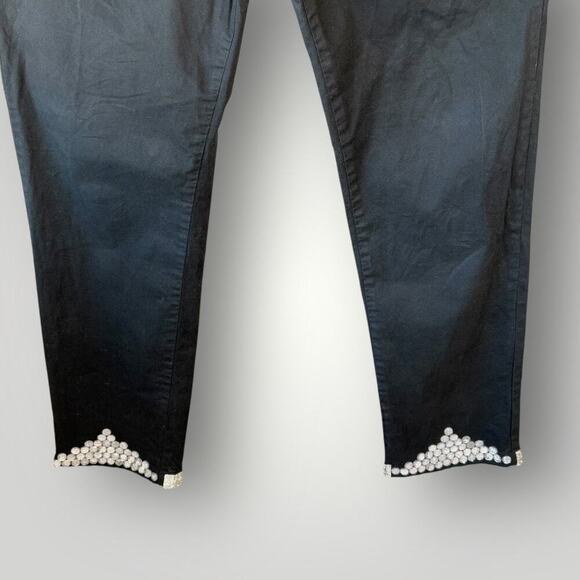 Marks & Spencer Straight Fit High Rise Pants Rhinestone Beaded Hem Size M Black - Picture 5 of 16